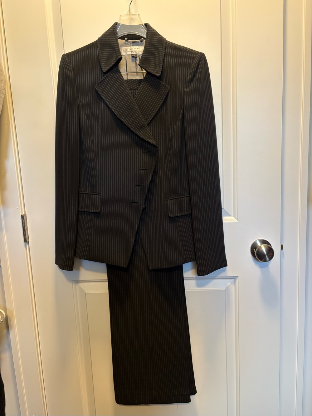 Tahari Black Pinstripe Two-Piece Women's Suit